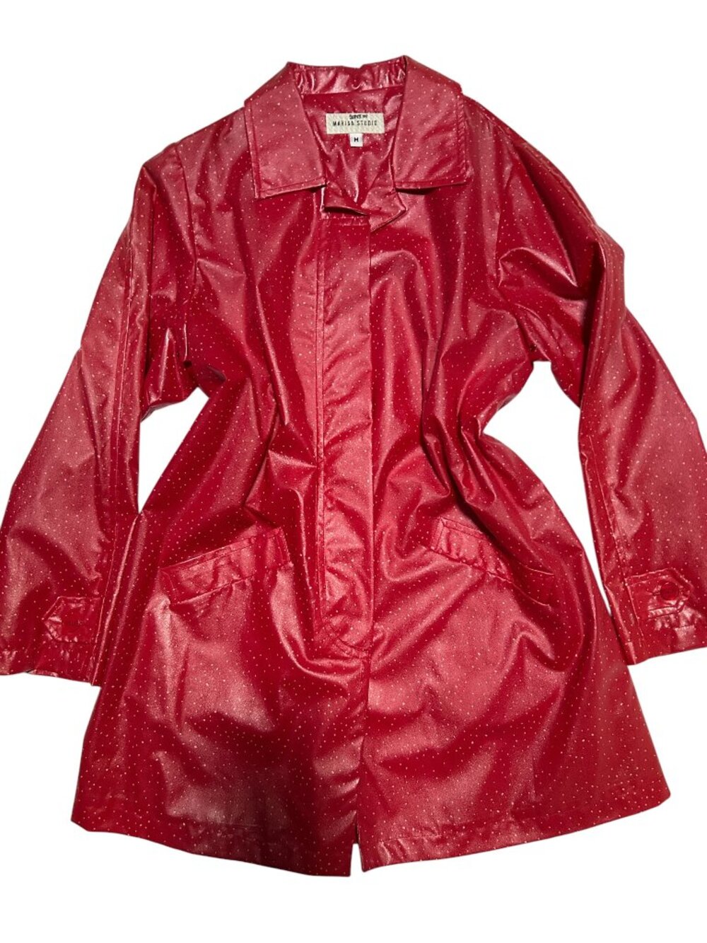 Marisa Studio Red Polka Dot Trench Car Coat Jacket Size M Retro Pinup
